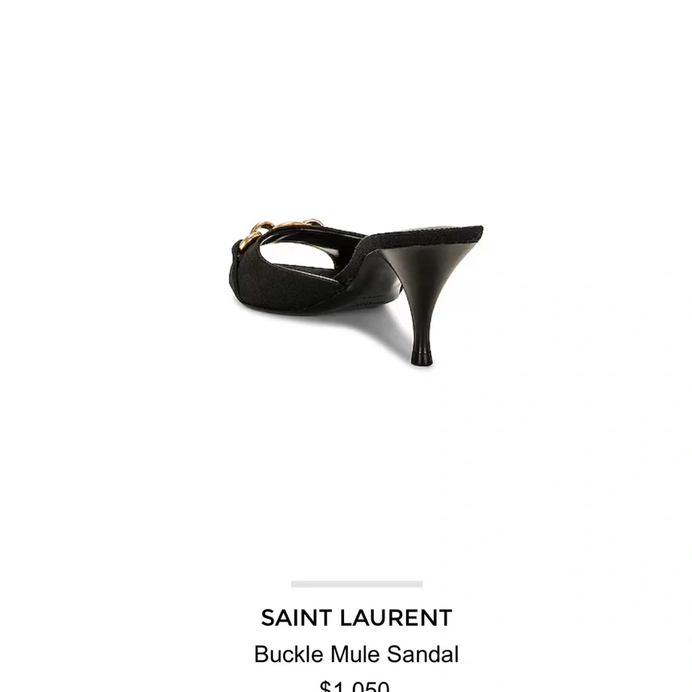 Saint Laurent Black Velvet Mules with Gold Chain Accent - Picture 9 of 9